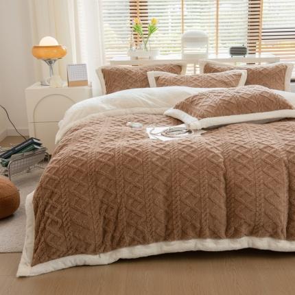 丝羽坊 直播爆款220克塔芙绒提花四件套剪花雕花牛奶绒 咖啡