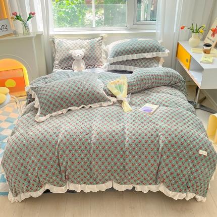 91家纺网 家纺一手货源 找家纺 安哆啦 2022新款加厚牛奶绒花边小贴标四件套 花边-法式小碎花