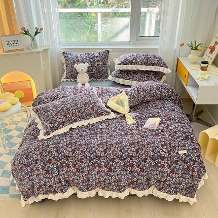 91家纺网 家纺一手货源 找家纺 安哆啦 2022新款加厚牛奶绒花边小贴标四件套 花边-复古小碎花