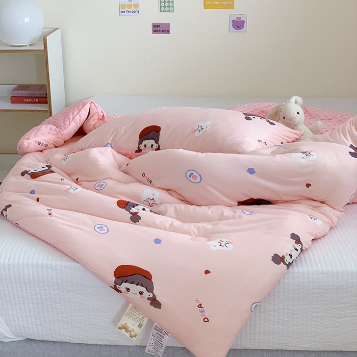 91家纺网 家纺一手货源 找家纺 星期八 2022新款针织棉豆豆被被子被芯 小女孩