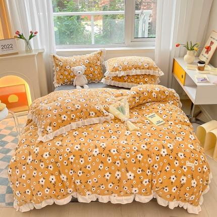 91家纺网 家纺一手货源 找家纺 安哆啦 2022新款加厚牛奶绒花边小贴标四件套 花边-田园小雏菊