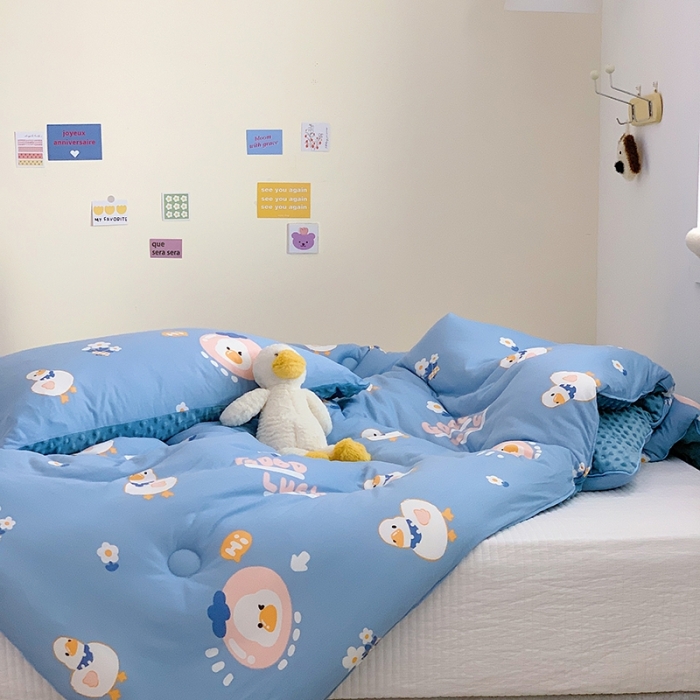 91家纺网 家纺一手货源 找家纺 星期八 2022新款针织棉豆豆被被子被芯 小鸭子