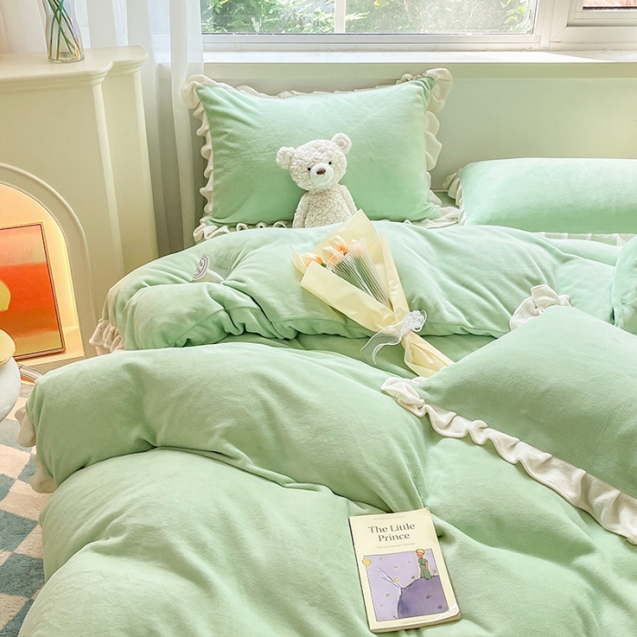 91家纺网 家纺一手货源 找家纺 （总）安哆啦 2022新款加厚牛奶绒花边小贴标四件套