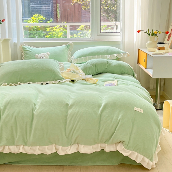 91家纺网 家纺一手货源 找家纺 （总）安哆啦 2022新款加厚牛奶绒花边小贴标四件套