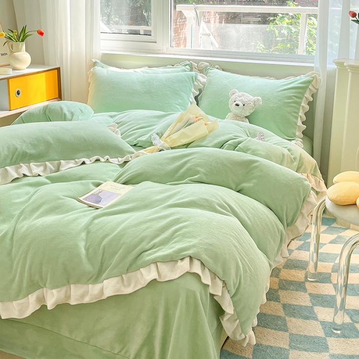 91家纺网 家纺一手货源 找家纺 （总）安哆啦 2022新款加厚牛奶绒花边小贴标四件套