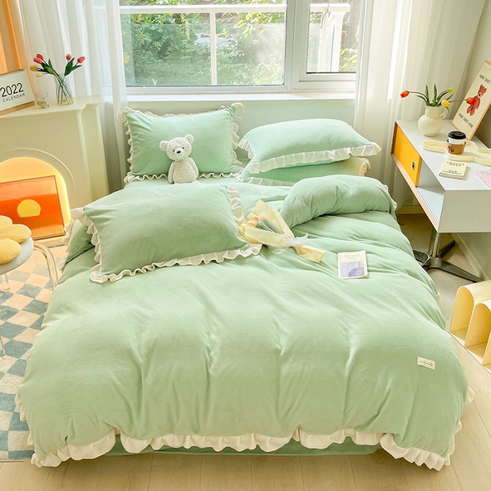 91家纺网 家纺一手货源 找家纺 （总）安哆啦 2022新款加厚牛奶绒花边小贴标四件套