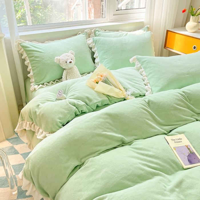 91家纺网 家纺一手货源 找家纺 （总）安哆啦 2022新款加厚牛奶绒花边小贴标四件套