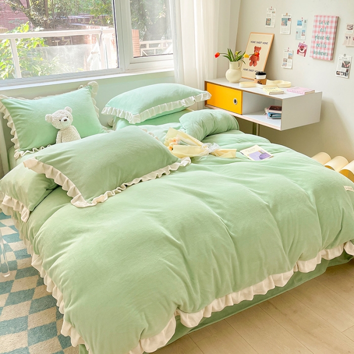 91家纺网 家纺一手货源 找家纺 （总）安哆啦 2022新款加厚牛奶绒花边小贴标四件套