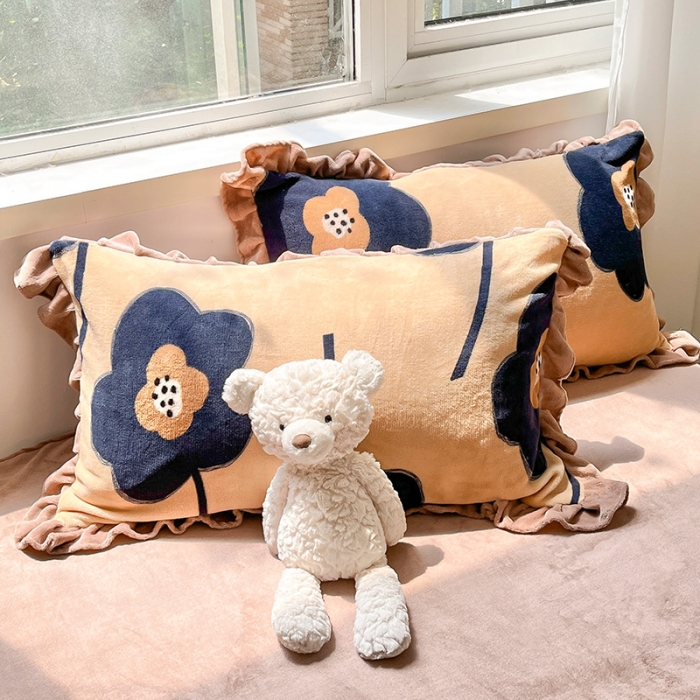 91家纺网 家纺一手货源 找家纺 安哆啦 2022新款加厚牛奶绒花边小贴标四件套 花边-复古花咖