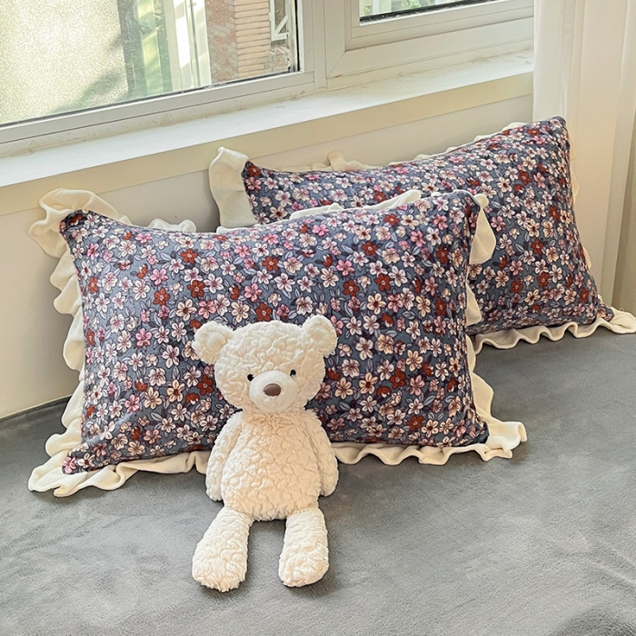 91家纺网 家纺一手货源 找家纺 安哆啦 2022新款加厚牛奶绒花边小贴标四件套 花边-复古小碎花