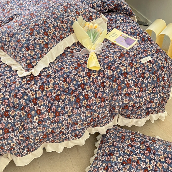 91家纺网 家纺一手货源 找家纺 安哆啦 2022新款加厚牛奶绒花边小贴标四件套 花边-复古小碎花