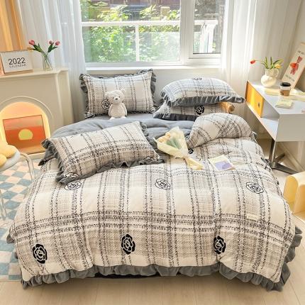 安哆啦 2022新款加厚牛奶绒花边小贴标四件套 花边-格调花