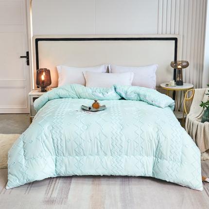 91家纺网 家纺一手货源 找家纺 丽卡家纺2023新款米兰雕花子母被被子被芯系列 水蓝