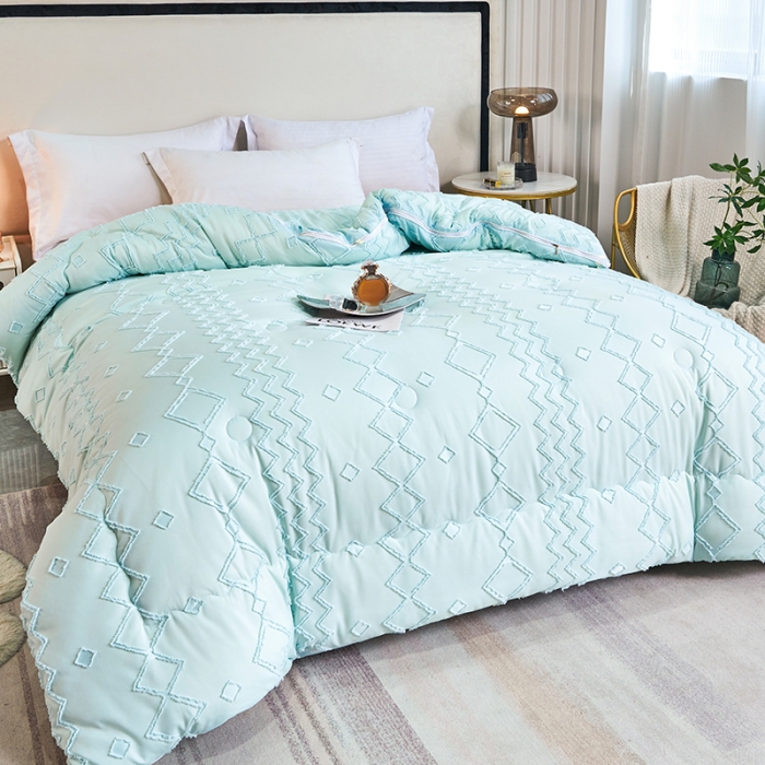 91家纺网 家纺一手货源 找家纺 丽卡家纺2023新款米兰雕花子母被被子被芯系列 水蓝