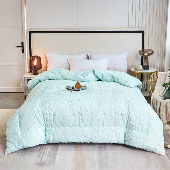 91家纺网 家纺一手货源 找家纺 丽卡家纺2023新款米兰雕花子母被被子被芯系列 水蓝