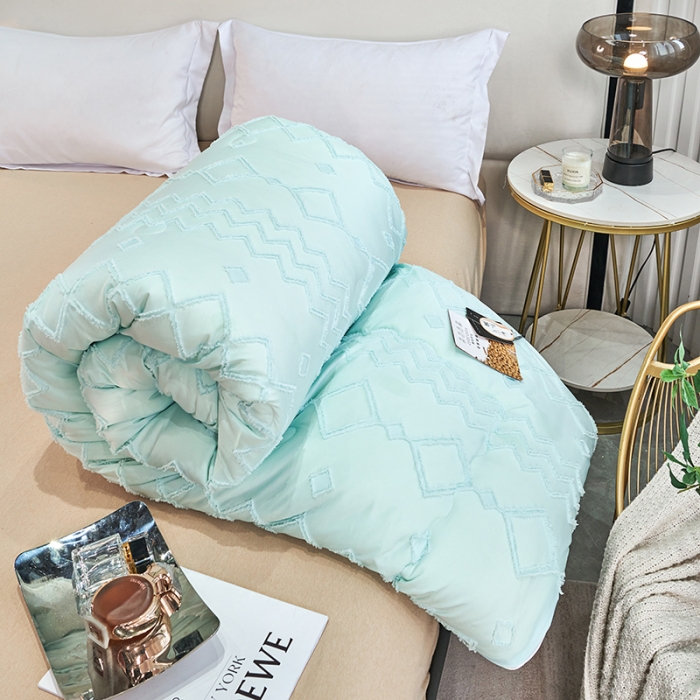 91家纺网 家纺一手货源 找家纺 丽卡家纺2023新款米兰雕花子母被被子被芯系列 水蓝