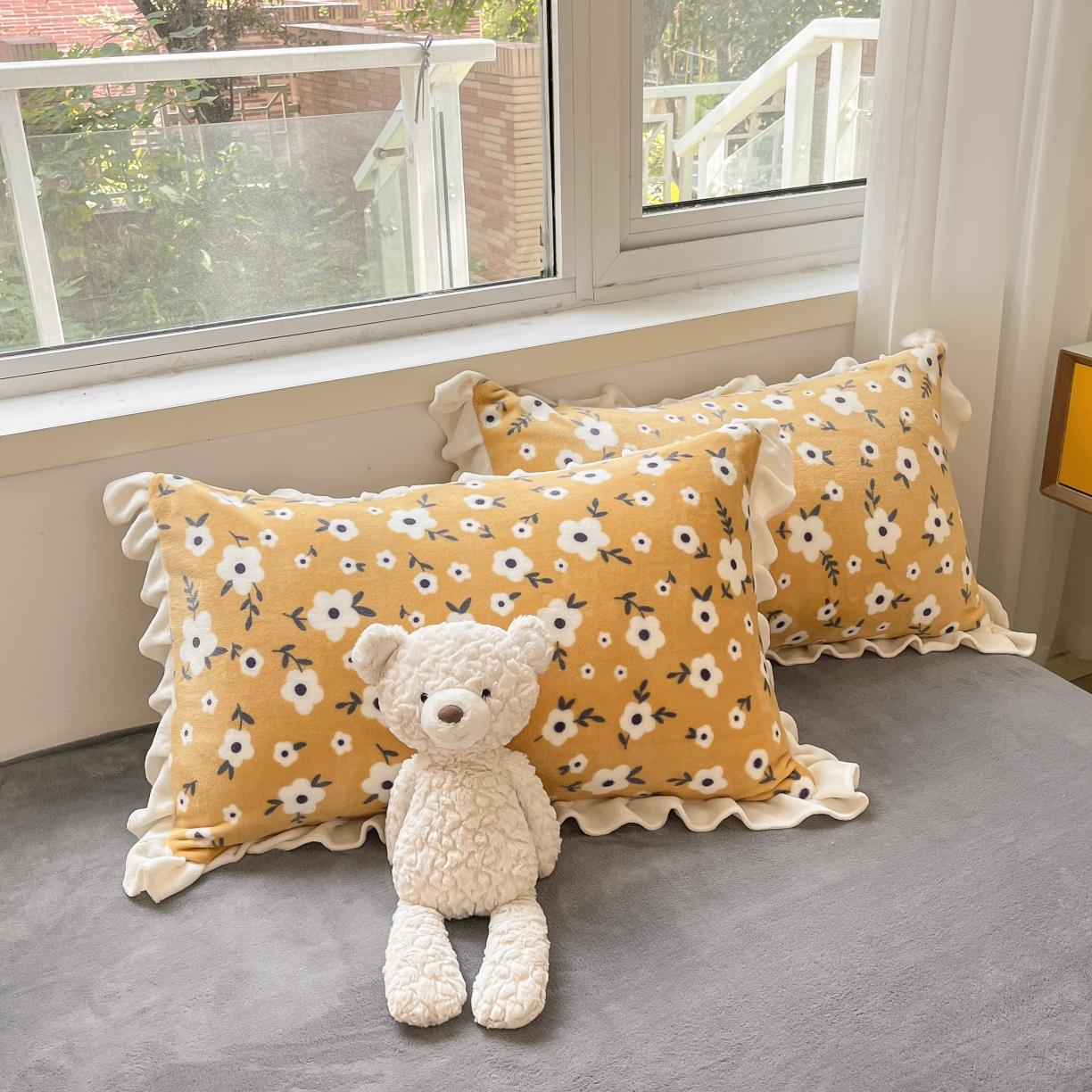 91家纺网 家纺一手货源 找家纺 安哆啦 2022新款加厚牛奶绒花边小贴标四件套 花边-田园小雏菊