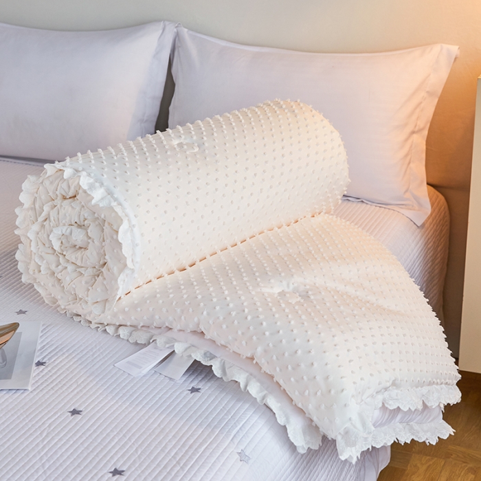 91家纺网 家纺一手货源 找家纺 丽卡家纺2023新款法丽娜雕花春秋被被子被芯 奶油白