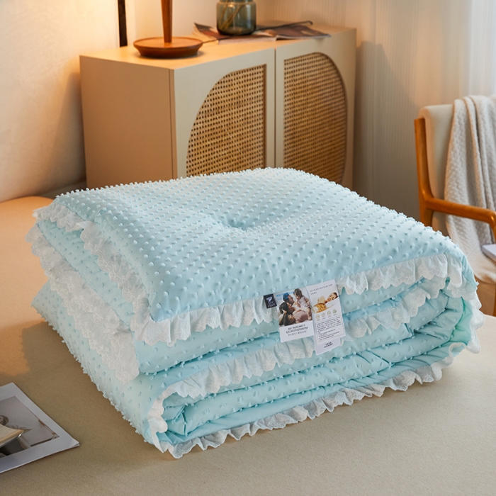 91家纺网 家纺一手货源 找家纺 丽卡家纺2023新款法丽娜雕花春秋被被子被芯 水蓝色