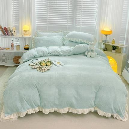 雅萱家纺2022新款雕花牛奶绒花边四件套--华夫系列华夫-蓝