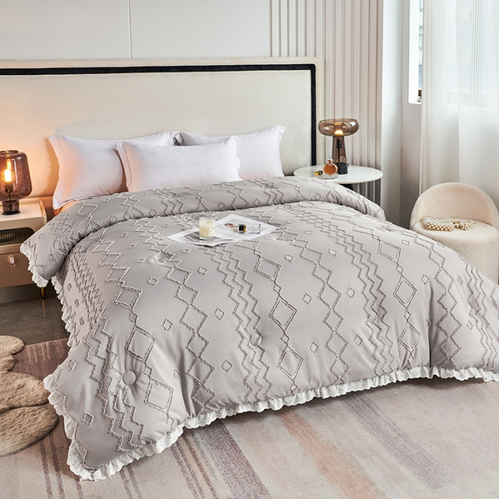 91家纺网 家纺一手货源 找家纺 丽卡家纺2023新款米兰雕花春秋被被子被芯系列 高级灰