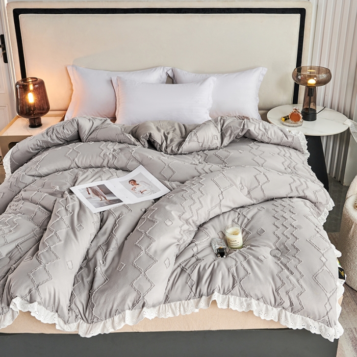 91家纺网 家纺一手货源 找家纺 丽卡家纺2023新款米兰雕花春秋被被子被芯系列 高级灰