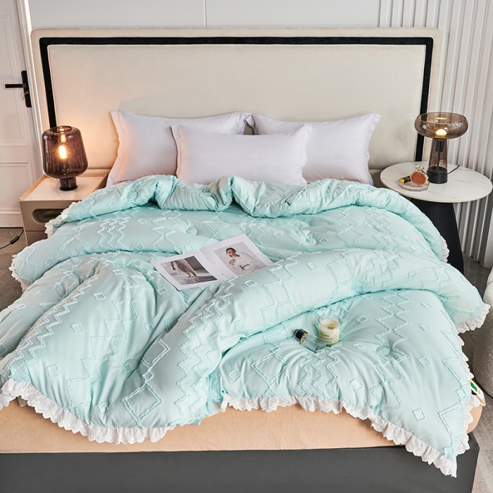 91家纺网 家纺一手货源 找家纺 丽卡家纺2023新款米兰雕花春秋被被子被芯系列 水蓝