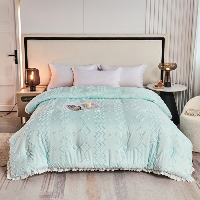 91家纺网 家纺一手货源 找家纺 丽卡家纺2023新款米兰雕花春秋被被子被芯系列 水蓝