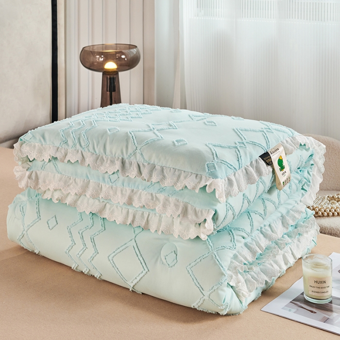 91家纺网 家纺一手货源 找家纺 丽卡家纺2023新款米兰雕花春秋被被子被芯系列 水蓝