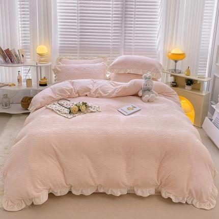 91家纺网 家纺一手货源 找家纺 （总）雅萱家纺 2023新款雕花牛奶绒花边四件套--华夫系列