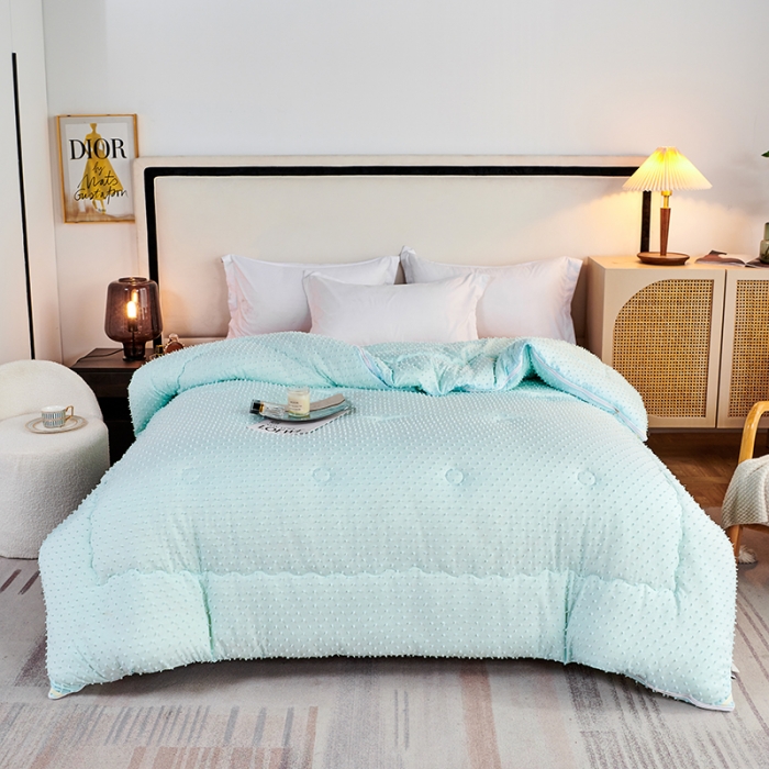 91家纺网 家纺一手货源 找家纺 丽卡家纺2023新款法丽娜雕花子母被被子被芯 水蓝