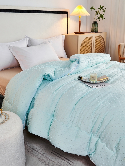 91家纺网 家纺一手货源 找家纺 丽卡家纺2023新款法丽娜雕花子母被被子被芯 水蓝