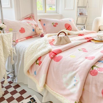 91家纺网 家纺一手货源 找家纺 花伞家居新款牛奶绒羊羔绒多功能复合拉链被套款毛毯-浅可爱