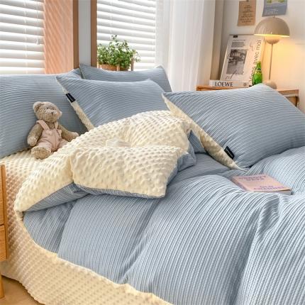 蓝米卡夫 2024冬季A类3D暖豆豆绒四件套 暖豆豆-天空蓝