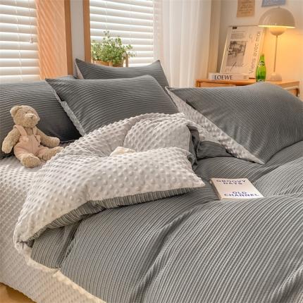 蓝米卡夫 2024冬季A类3D暖豆豆绒四件套 暖豆豆-英伦灰