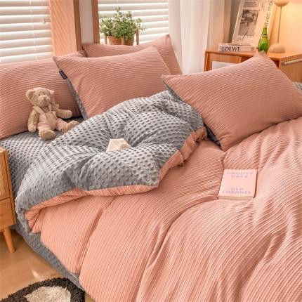 91家纺网 家纺一手货源 找家纺 （总）蓝米卡夫 2024冬季A类3D暖豆豆绒四件套