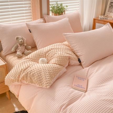 91家纺网 家纺一手货源 找家纺 （总）蓝米卡夫 2024冬季A类3D暖豆豆绒四件套