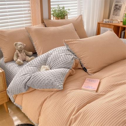 91家纺网 家纺一手货源 找家纺 （总）蓝米卡夫 2024冬季A类3D暖豆豆绒四件套