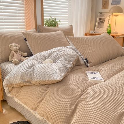 91家纺网 家纺一手货源 找家纺 蓝米卡夫 2024冬季A类3D暖豆豆绒四件套 暖豆豆-卡其