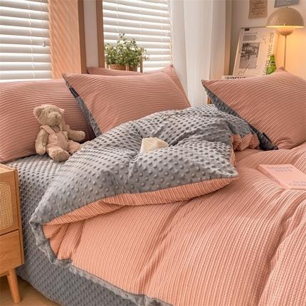 91家纺网 家纺一手货源 找家纺 蓝米卡夫 2024冬季A类3D暖豆豆绒四件套暖豆豆-玛莎拉红