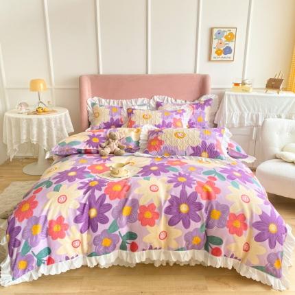 91家纺网 家纺一手货源 找家纺 总美莱 2022新款亲肤磨毛床盖床裙夹棉单件三件套直播四件套