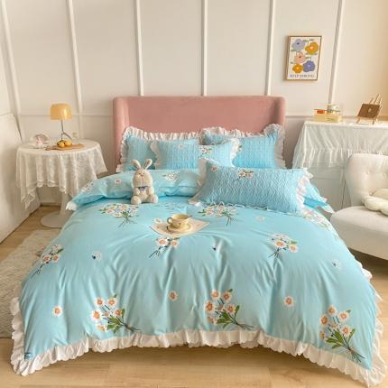 91家纺网 家纺一手货源 找家纺 美莱 2022新款亲肤磨毛床盖床裙夹棉单件三件套直播四件套 小白菊