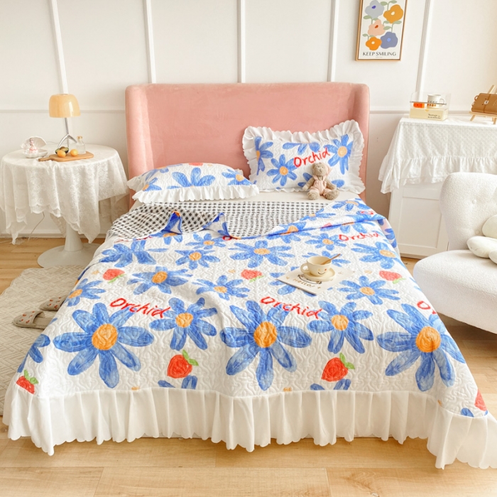 91家纺网 家纺一手货源 找家纺 总美莱 2022新款亲肤磨毛床盖床裙夹棉单件三件套直播四件套