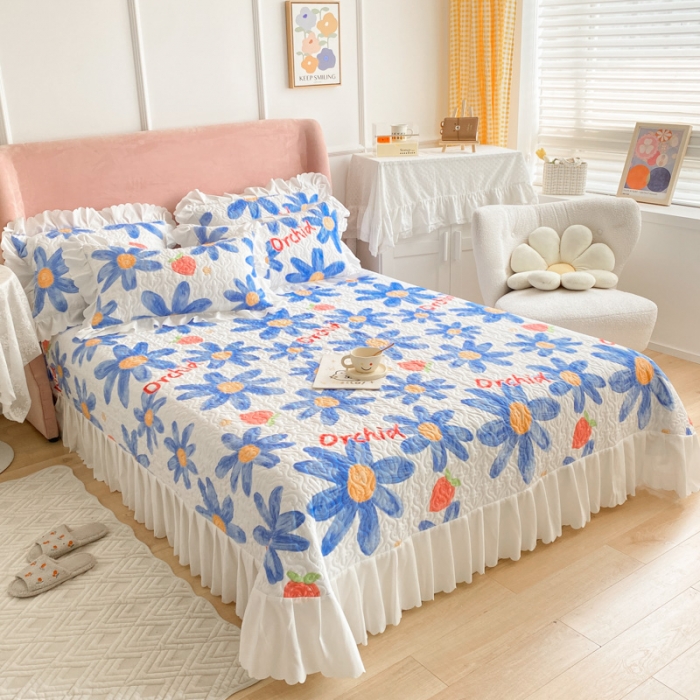 91家纺网 家纺一手货源 找家纺 总美莱 2022新款亲肤磨毛床盖床裙夹棉单件三件套直播四件套