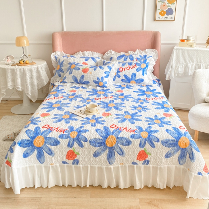 91家纺网 家纺一手货源 找家纺 总美莱 2022新款亲肤磨毛床盖床裙夹棉单件三件套直播四件套