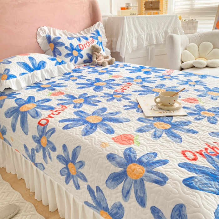 91家纺网 家纺一手货源 找家纺 总美莱 2022新款亲肤磨毛床盖床裙夹棉单件三件套直播四件套