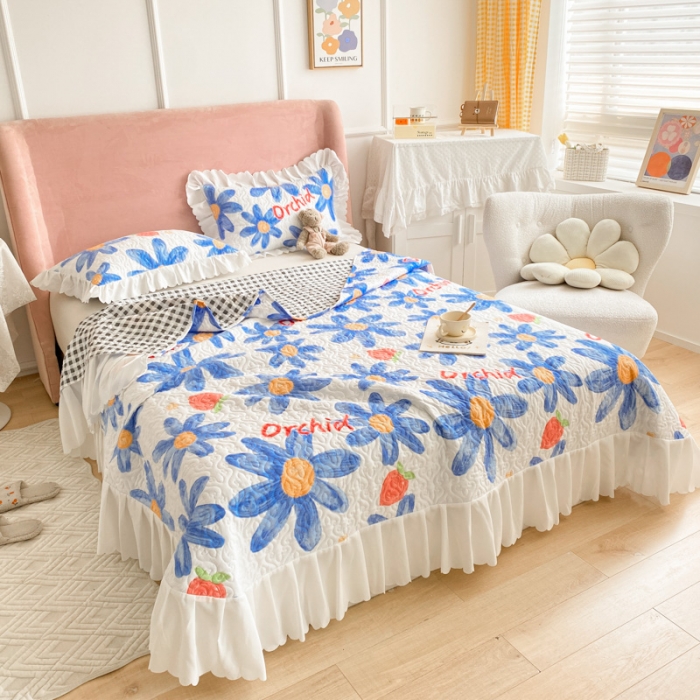 91家纺网 家纺一手货源 找家纺 总美莱 2022新款亲肤磨毛床盖床裙夹棉单件三件套直播四件套