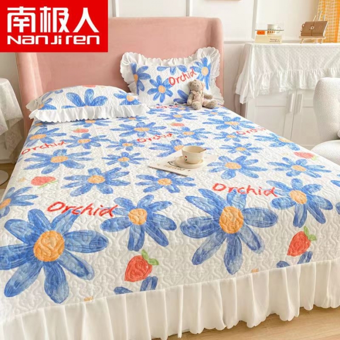 91家纺网 家纺一手货源 找家纺 总美莱 2022新款亲肤磨毛床盖床裙夹棉单件三件套直播四件套