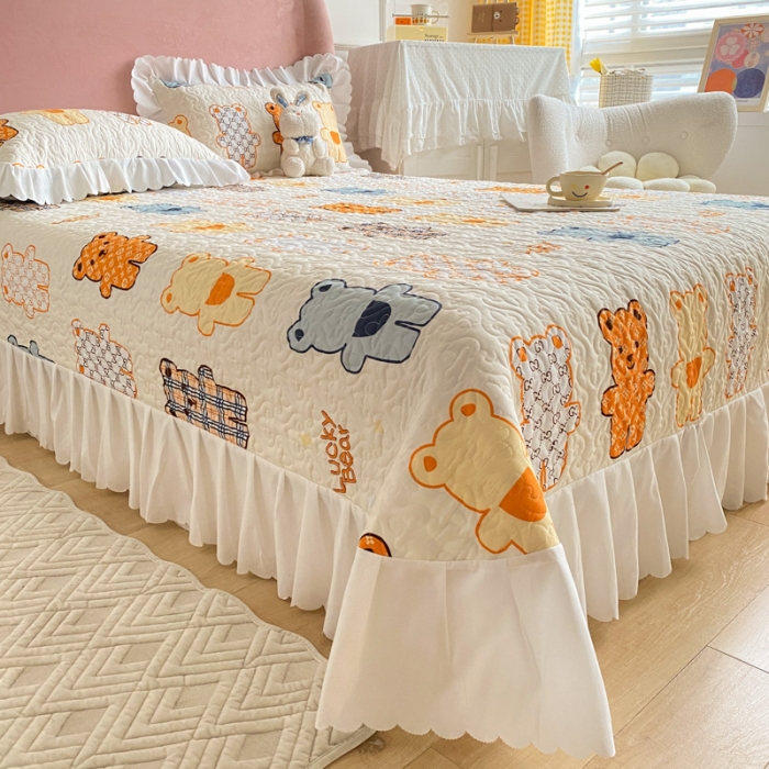 91家纺网 家纺一手货源 找家纺 美莱 2022新款亲肤磨毛床盖床裙夹棉单件三件套直播四件套 饼干熊