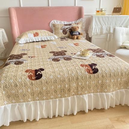 美莱 2022新款亲肤磨毛床盖床裙夹棉单件三件套直播四件套 潮牌熊